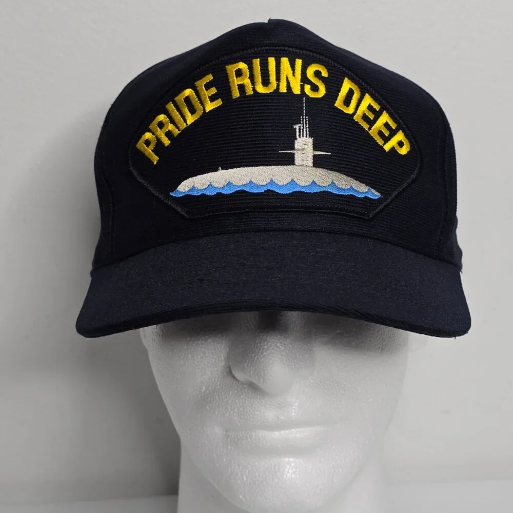 US Navy Pride Runs Deep Submarine Military Hat Cap Eagle Crest‎ Made in USA OSFA